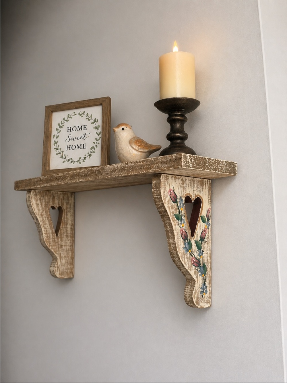 Distressed Rustic Farmhouse country /primitive Wall Shelf Hand-Painted - Heart